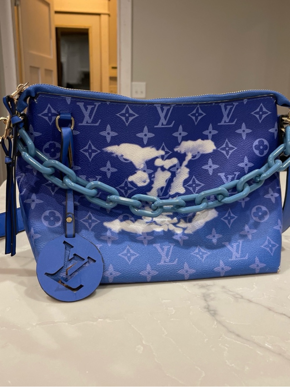 Blue Monogram Chain Shoulder Bag